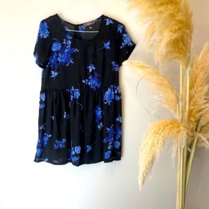 Black and blue floral babydoll dress